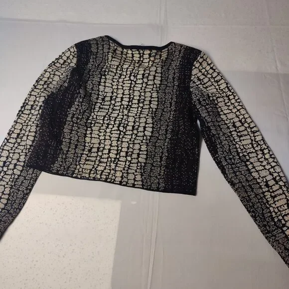 Carmen Marc Valvo Short Blouse Size L Full Zipper Long Sleeve - Picture 12 of 12